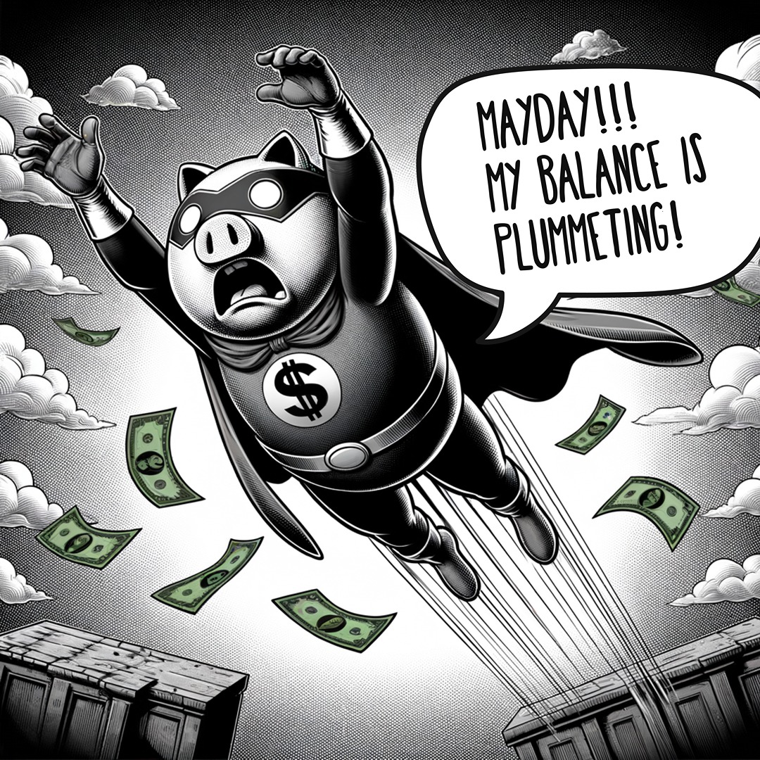 Recently we've watched our savings accounts drop faster than a comic book villain falling off a skyscraper. 😩💸 American savings rates have dropped 28.2% since 2020. High prices, layoffs and inflation might be the villains, but a solid budget is your superpower. Cut unnecessary spending, boost that emergency fund, and fight back before your savings hit the ground! #BudgetLikeABoss #SaveTheSavings #FightingInflation #MoneyMotivation #PiggyBankComic